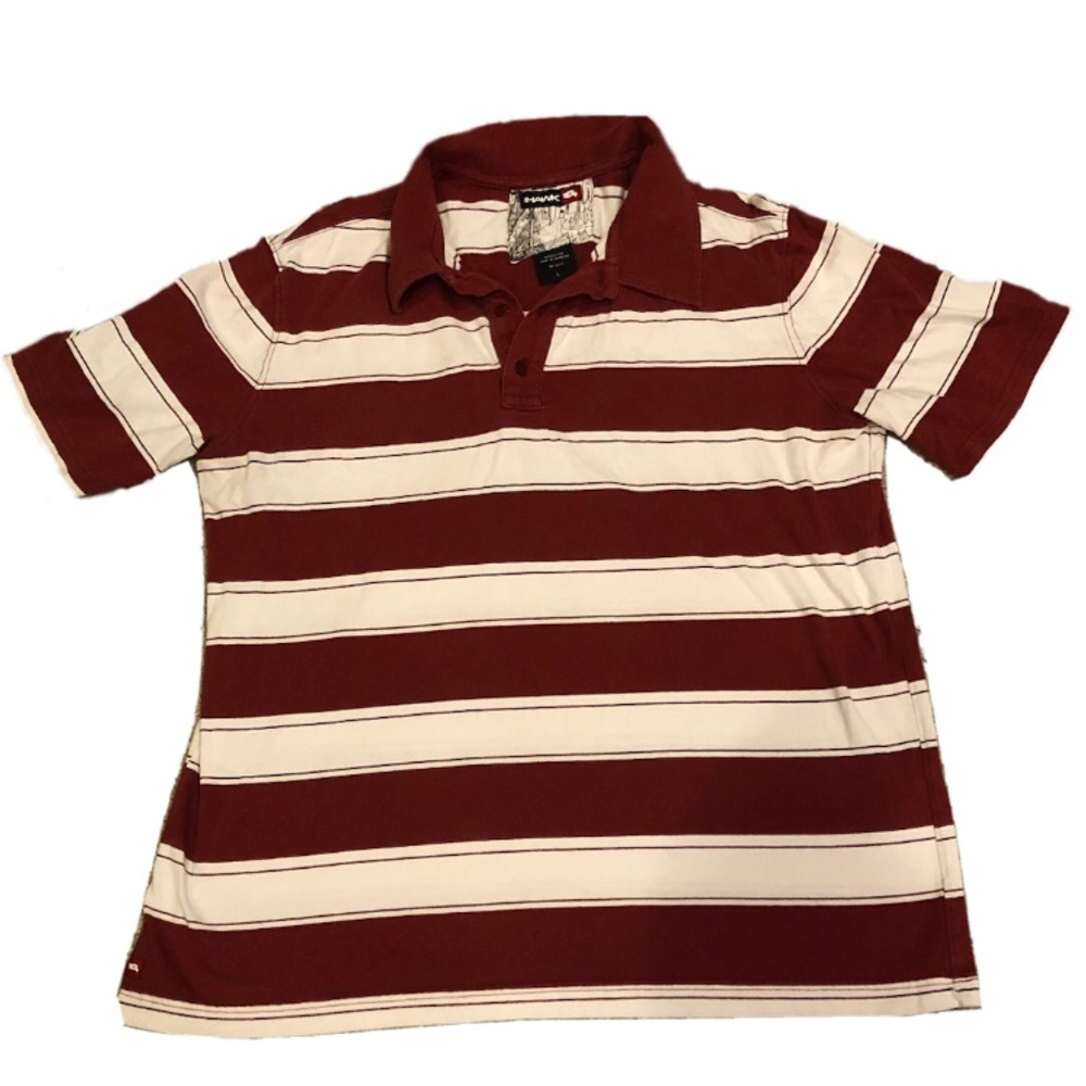 Tony Hawk Vintage Polo Shirt Men’s Large collared 3 button maroon white stripe